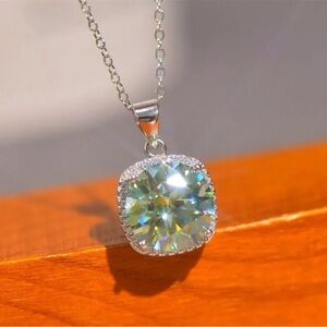 🔥5CT Certified Moissanite Cushion Shape Pendant And Necklace 45cm